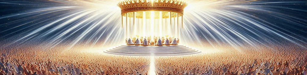 In the heart of a celestial city, a momentous gathering unfolds beneath the “Radiance Unveiled.” A multitude of souls, drawn by the allure of divine light, stand in awe around a levitating platform. This beacon of hope, crowned with an ornate halo, bathes the assembly in a warm, golden glow. Arms raised in reverence, the crowd is united in a shared experience of enlightenment and spiritual communion. This image captures the essence of unity and spirituality, as it portrays a significant event that resonates with the collective heartbeat of a heavenly realm.
