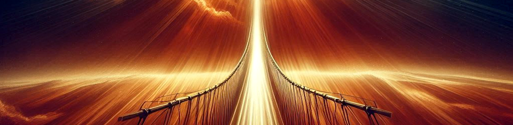 "The Bridge of Hope": A dramatic illustration of Christ on the cross, with a radiant path extending from the cross up into the heavens, symbolizing the new way to God's presence.
