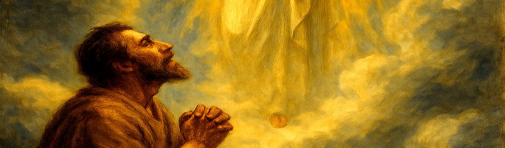 Heaven opened with light beaming down, representing Stephen’s vision of Christ at the right hand of God in Acts 7:55.