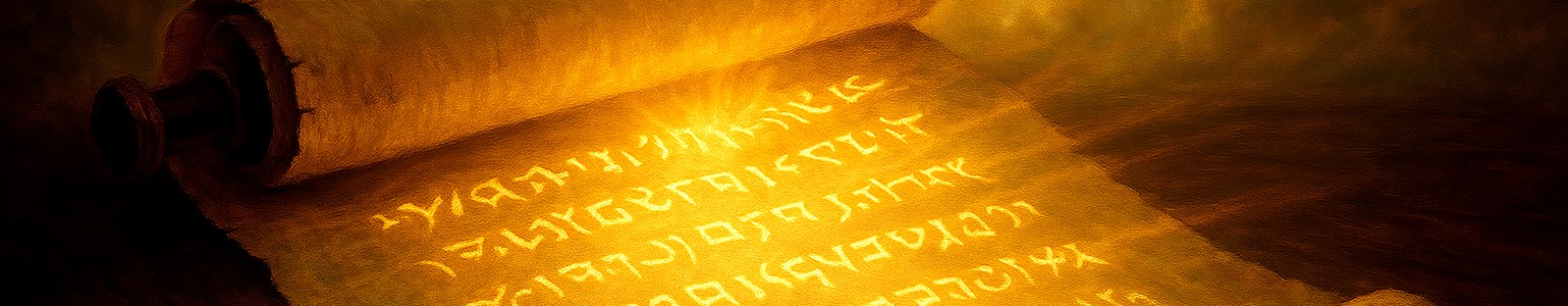 Ancient scroll with glowing heavenly language