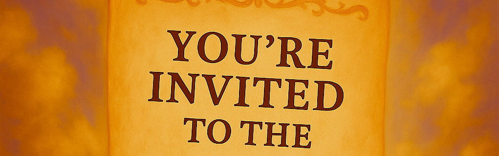 Heavenly invitation scroll glowing with light, symbolizing the call to the Great Banquet. 