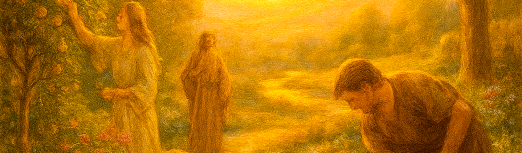 Joyful believers tending a heavenly garden in peace