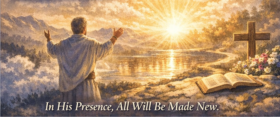 Cream banner with gold gradients and text reading “To Behold God — The Greatest Joy of Heaven.”