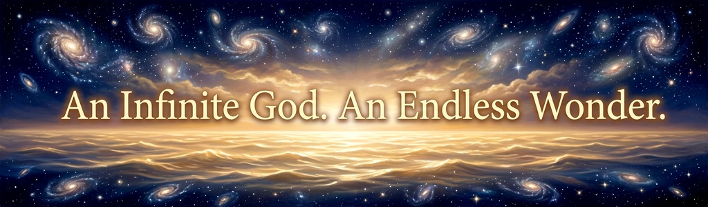 Glowing galaxy and golden stars stretching endlessly, picturing the infinite greatness of God